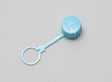 Vial cap with tether, light blue. Material: Polyethylene. Model 0100753